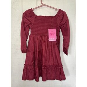 RuffleButts Toddler Girls Burgundy Smocked Long Sleeve Dress 2T NEW